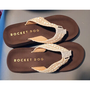 Rocket Dog Cream Crochet Upper Foam Footbed Flip Flops Slides Sandals Sz 10